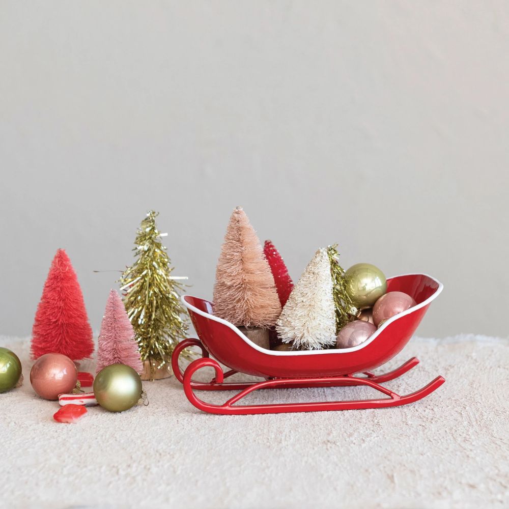 Metal Sleigh, Red & White, 7-1/2"L x 3-3/4"W x 3-1/4"H