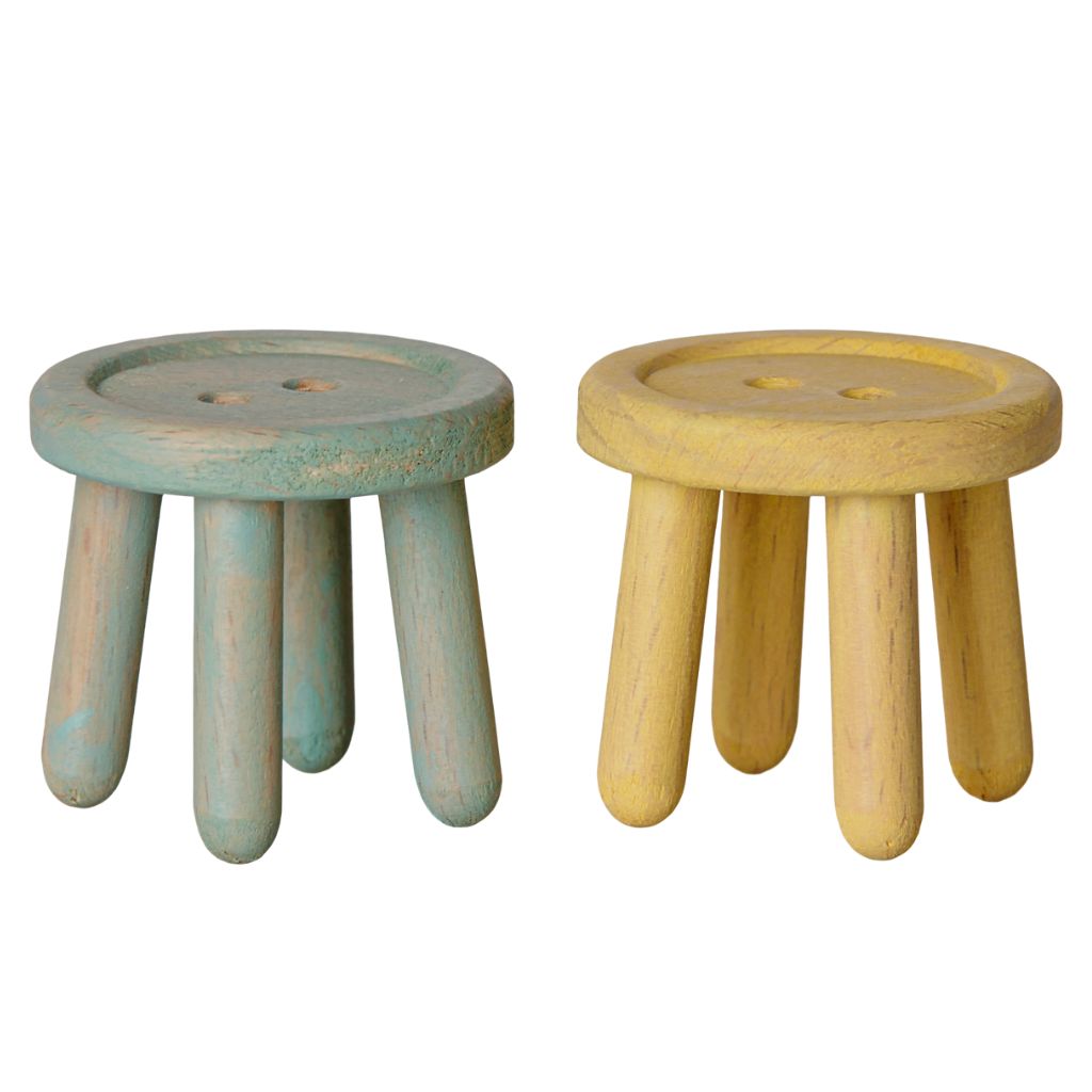 Maileg Stool set, Mouse - Mint/Light yellow