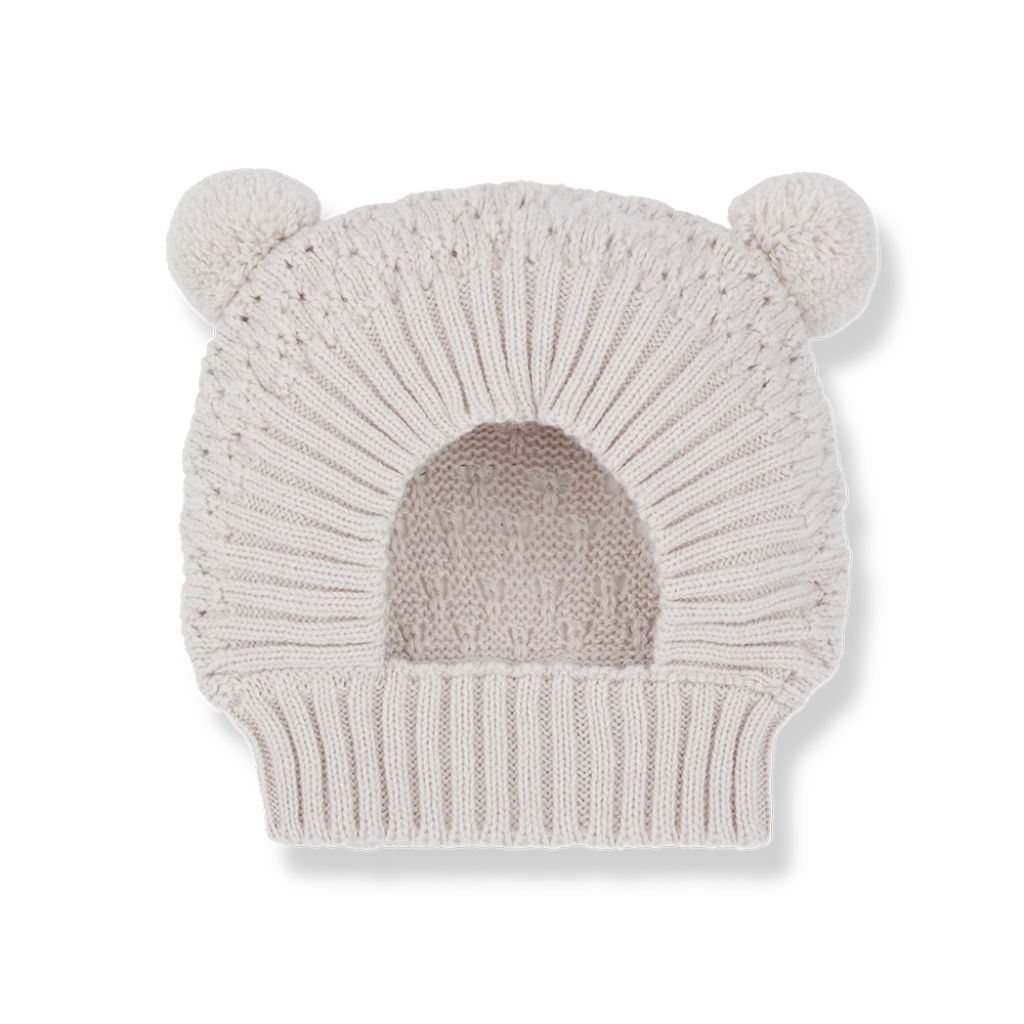 1 + in the Family ARLES cream baby knitted balaclava in lace knit with bear ears