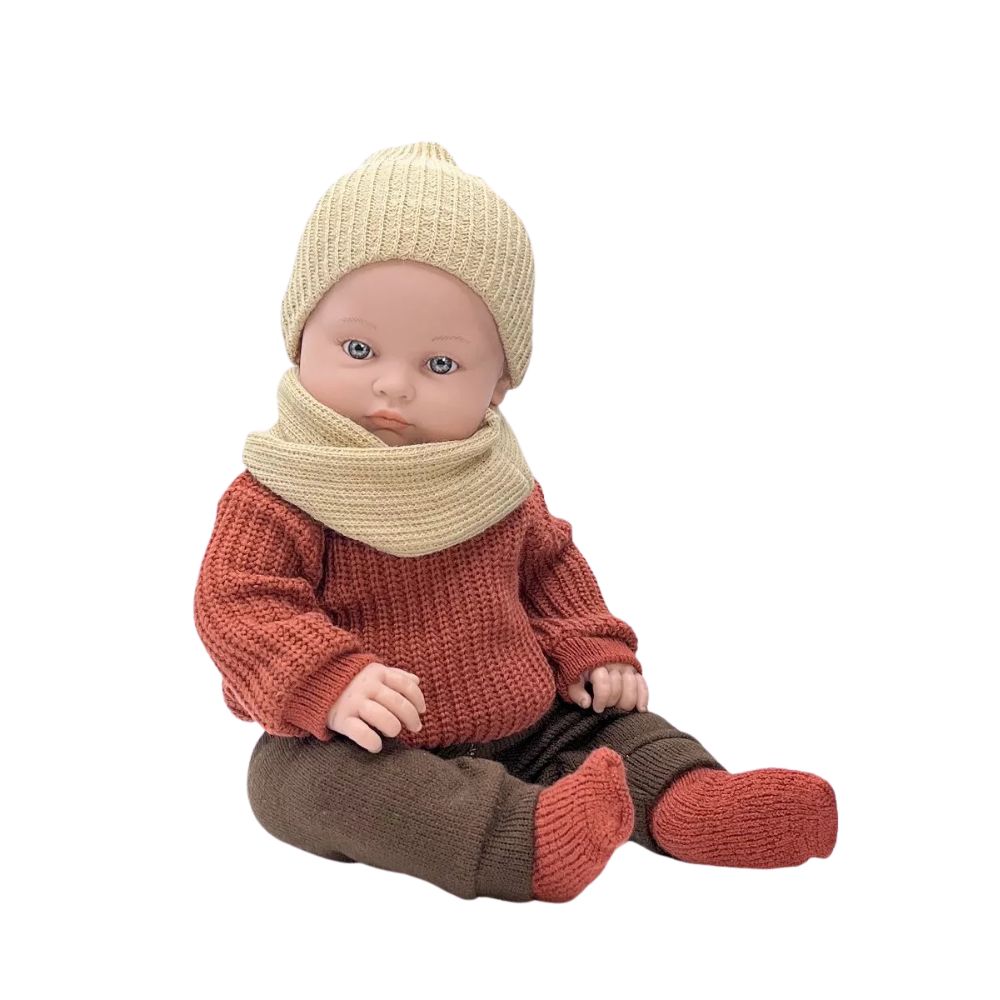 Minikane Bambinis Doll 47cm - Yann in his Bordeaux red knitted sweater