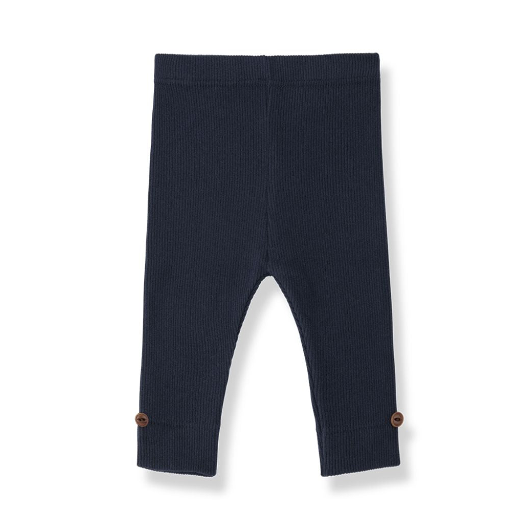 1 + in the Family SINA navy baby leggings in plain rib jersey with ribbed ankle cuffs