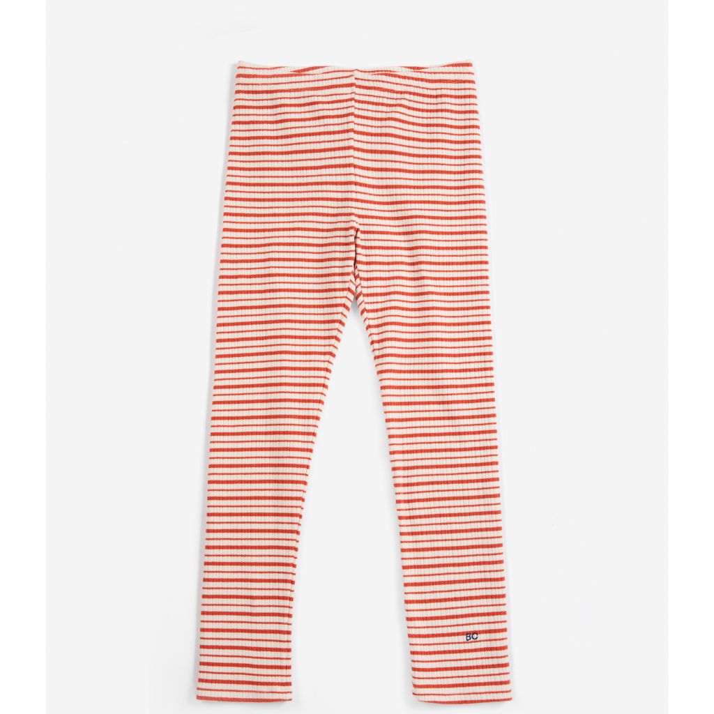 Bobo Choses BC Red Stripes leggings in cream stretch cotton, red stripe print, skinny fit