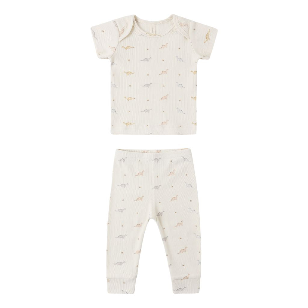 Quincy Mae Ribbed SS Tee + Legging Set Dinos