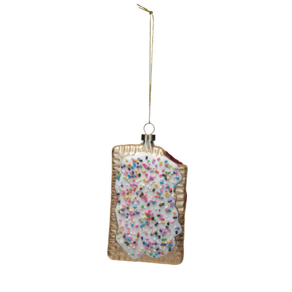 Glass Toaster Pastry Ornament w/ Beads & Glitter, 4"H
