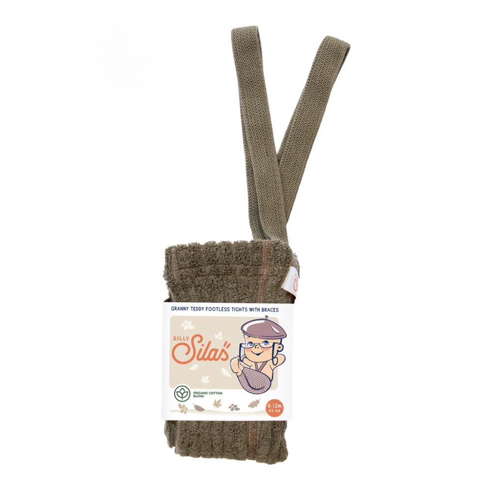 Silly Silas Granny Teddy Footless Tights Seaweed Brown