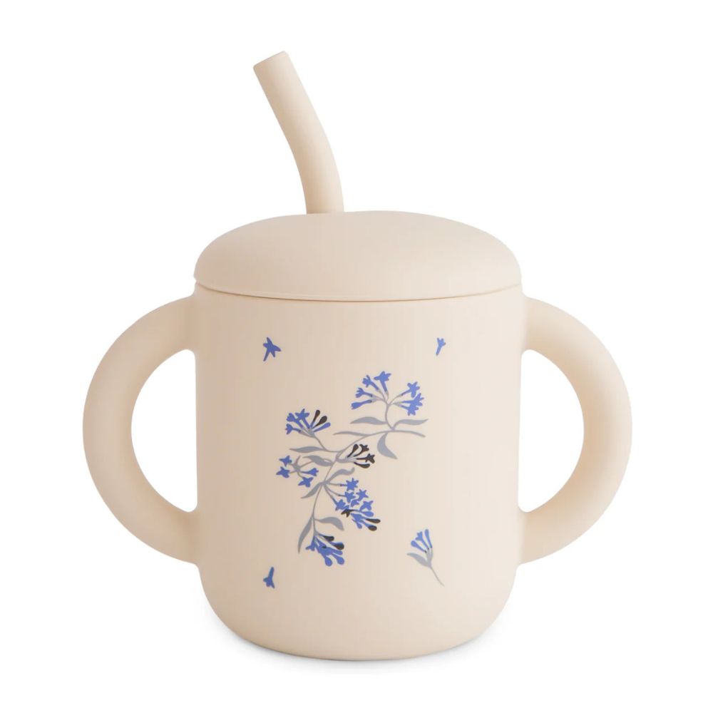 Mushie Silicone Training Cup and Straw - Lilac Flowers
