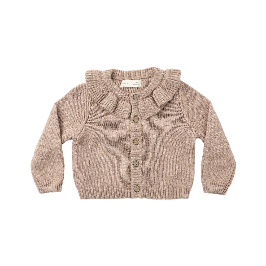 Quincy Mae Ruffle Collar Cardigan Heathered Almond