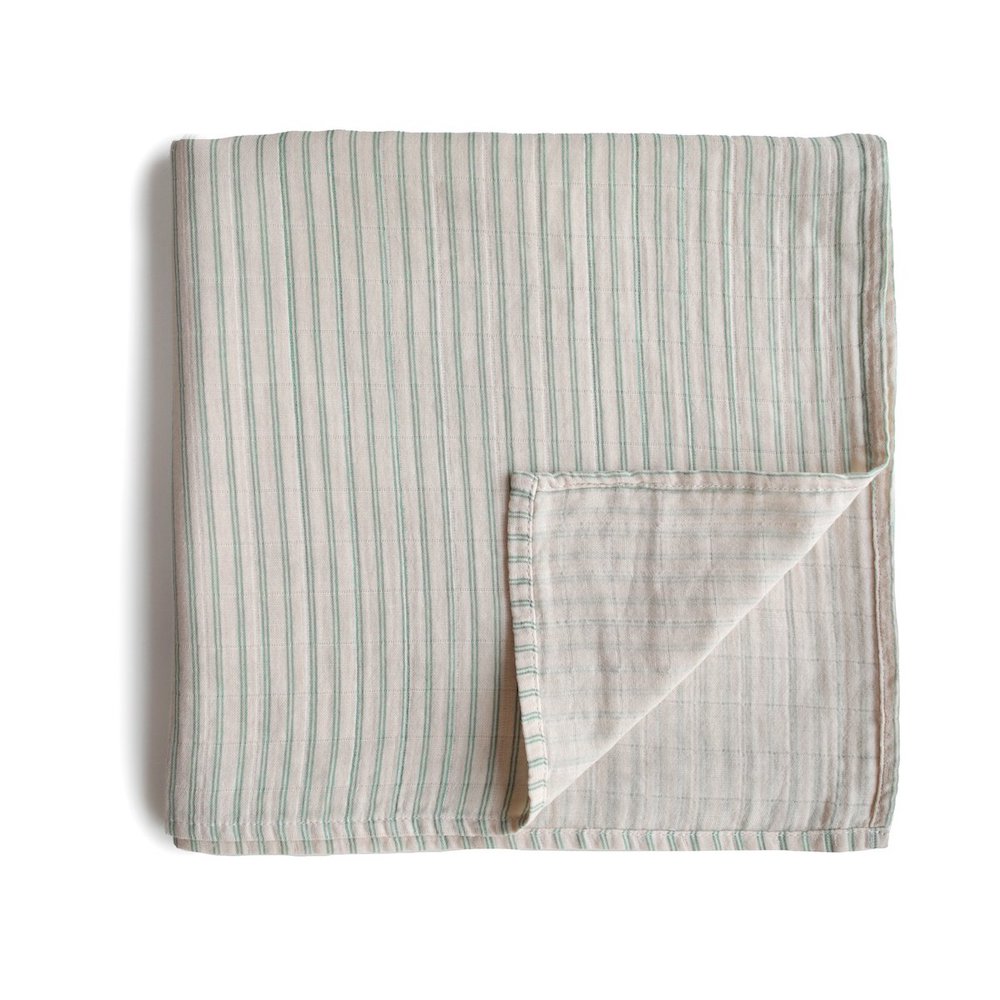 Mushie Organic Cotton Muslin Baby Swaddle - Sage Stripe