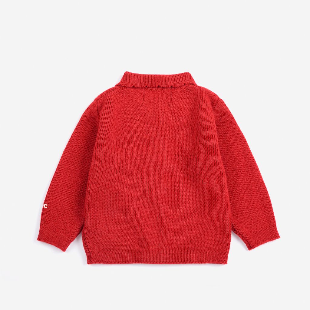 Bobo Choses Baby Blossom cardigan in red recycled wool and cashmere knit, button front
