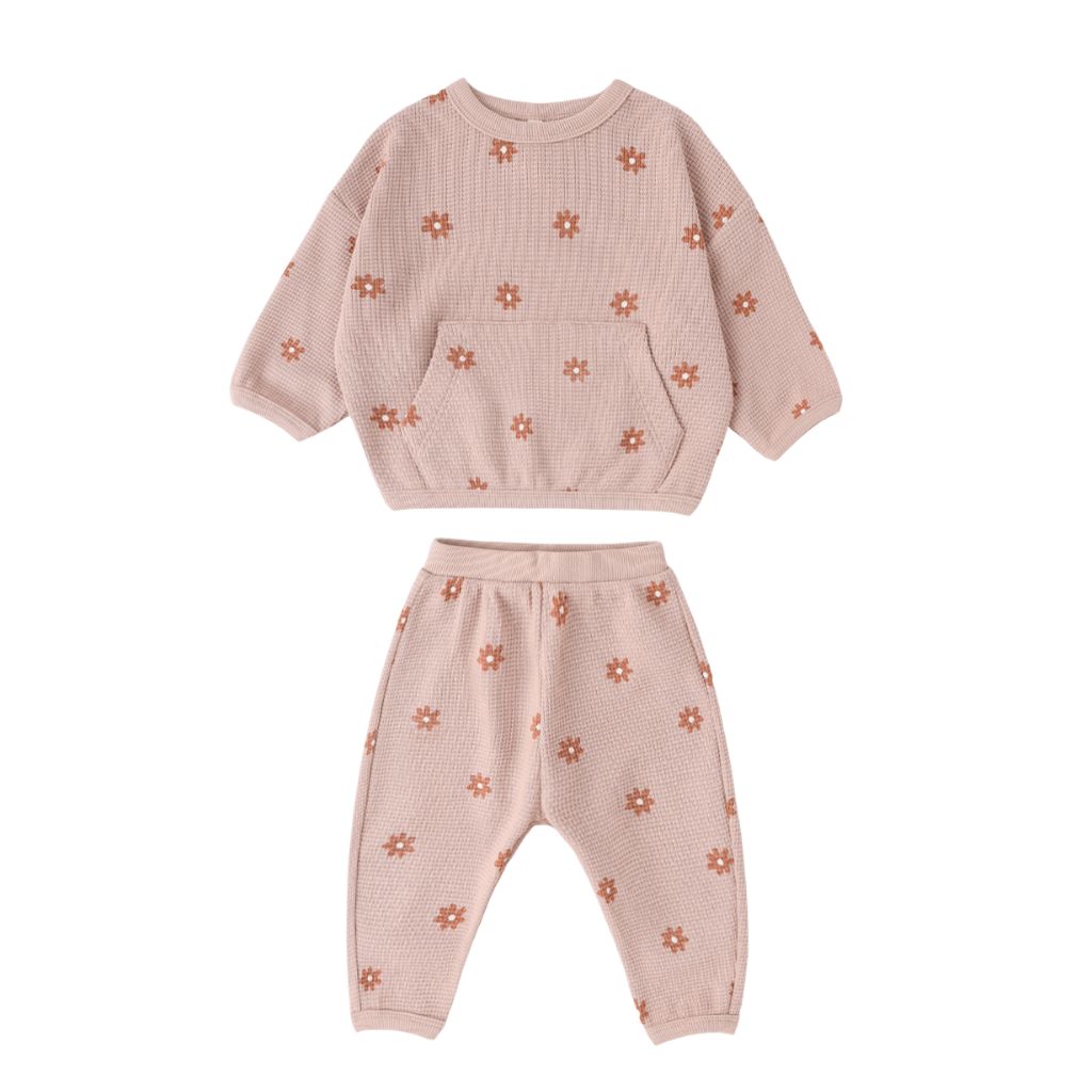 Quincy Mae Waffle Sweater Set Pink Daisy
