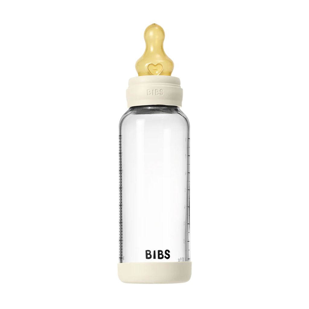 BIBS Glass Baby Bottle Round Latex 240 ml Medium Flow Ivory