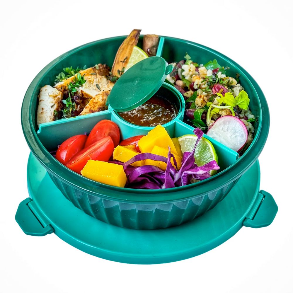 Yumbox Poke Salad Bowl with Lid and 3 Part Divider - Kale Green