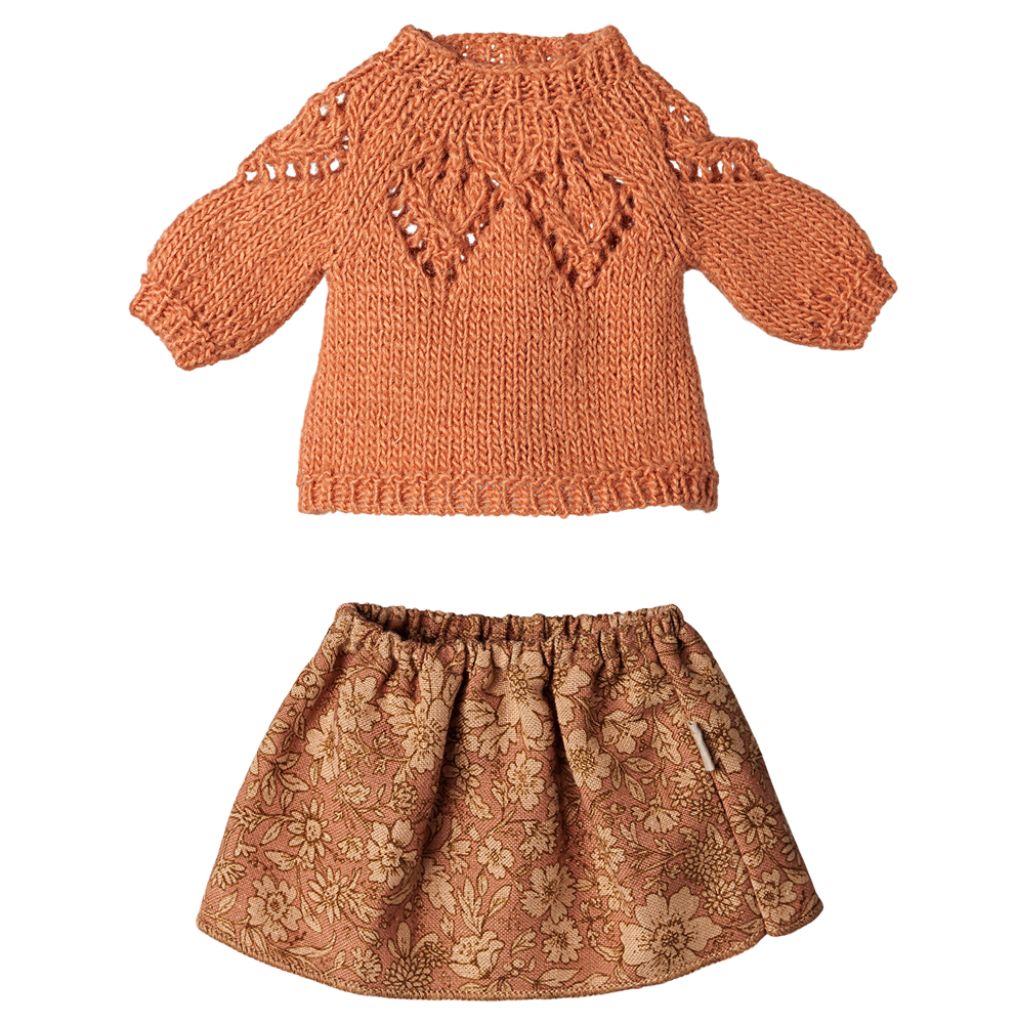 Maileg Skirt and knitted sweater - Medium mouse