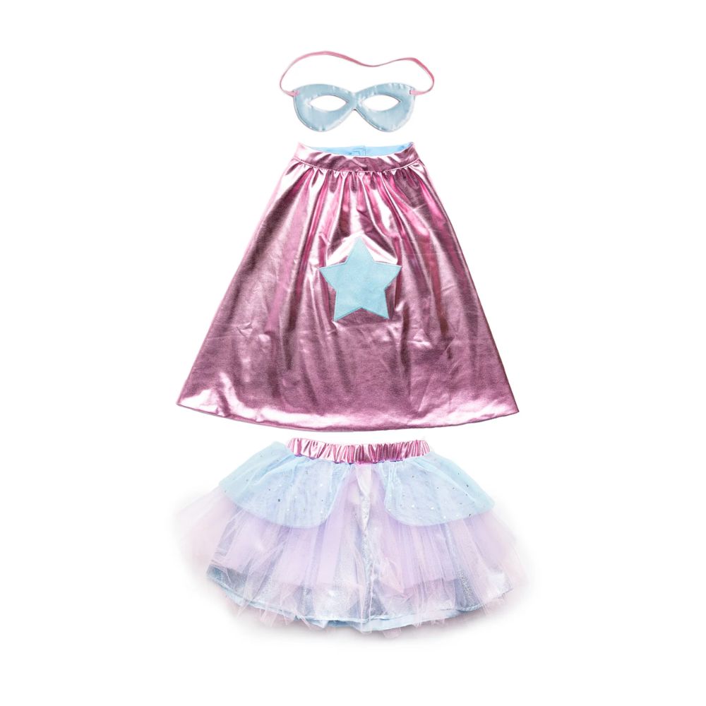 Super-Duper Tutu/Cape/Mask, Metallic Pink/Light Blue, Size 4-6