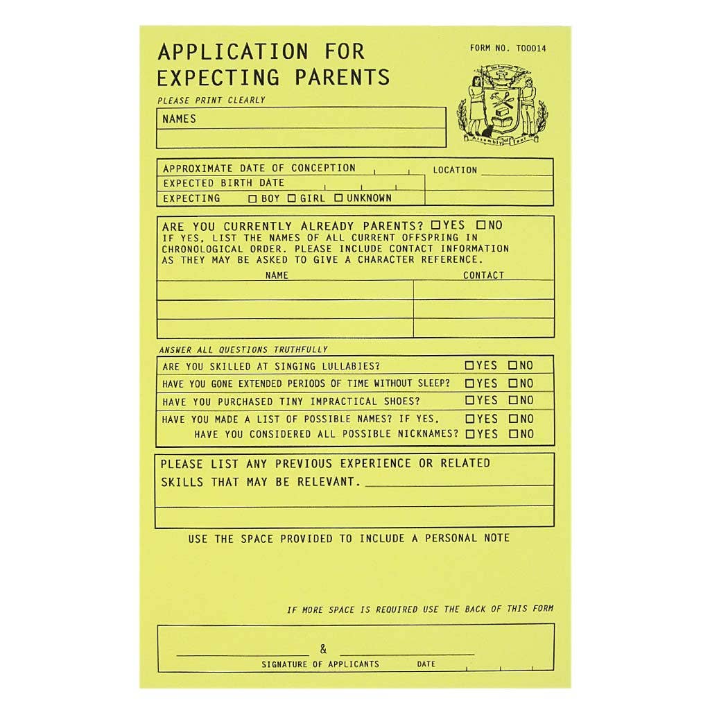 New Parents Application Card