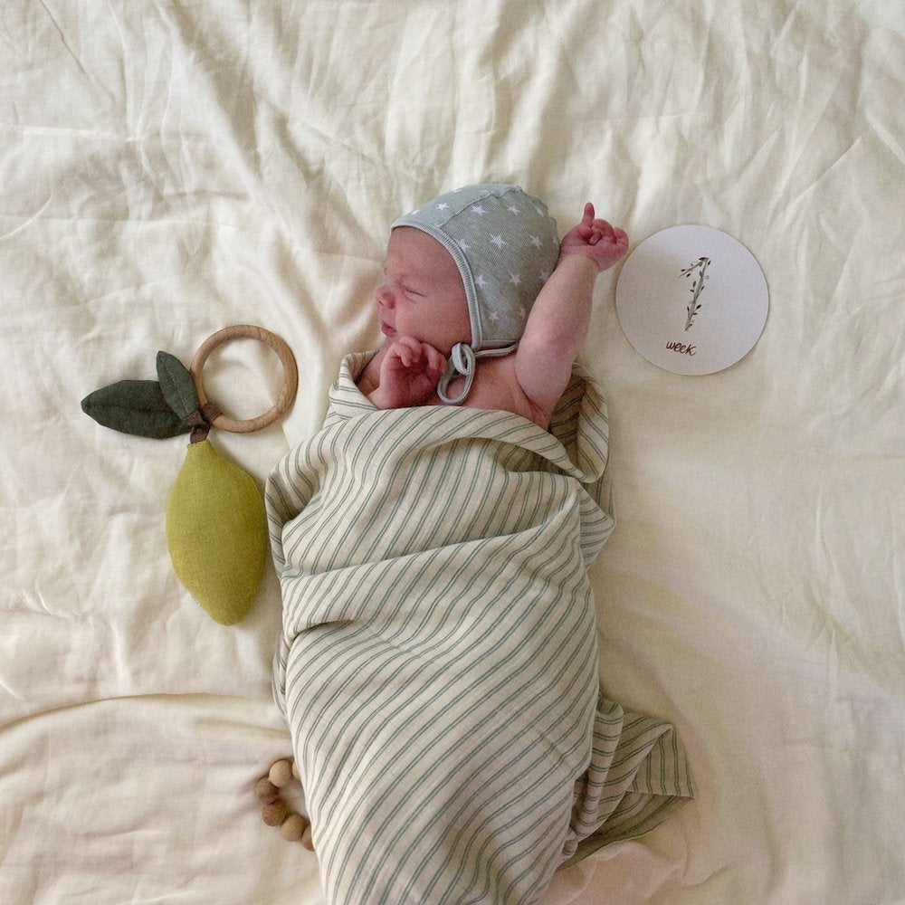 Mushie Organic Cotton Muslin Baby Swaddle - Sage Stripe