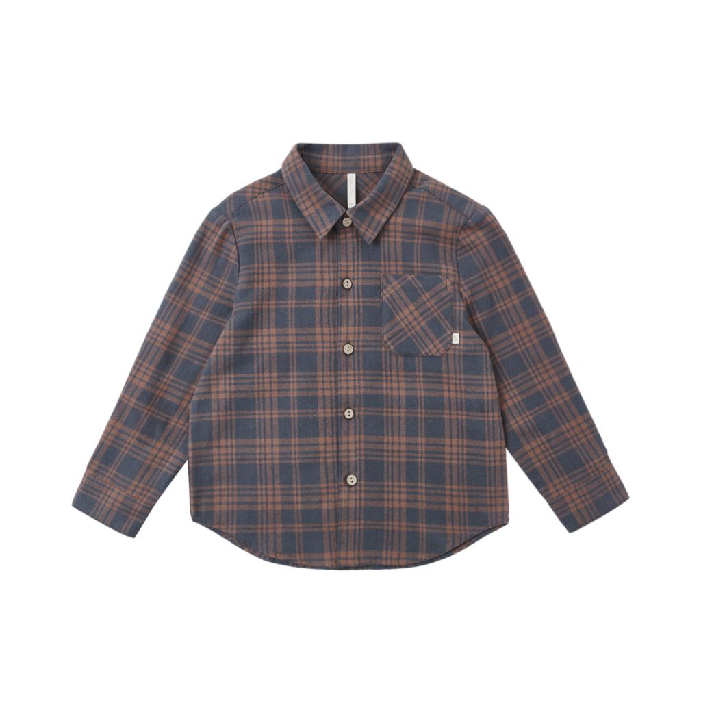 Rylee + Cru Collared Long Sleeve Shirt Midnight Plaid M