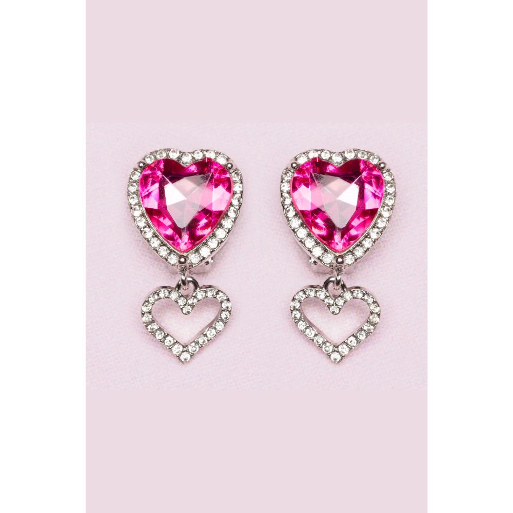 Boutique Heart Jewel Clip on Earrings