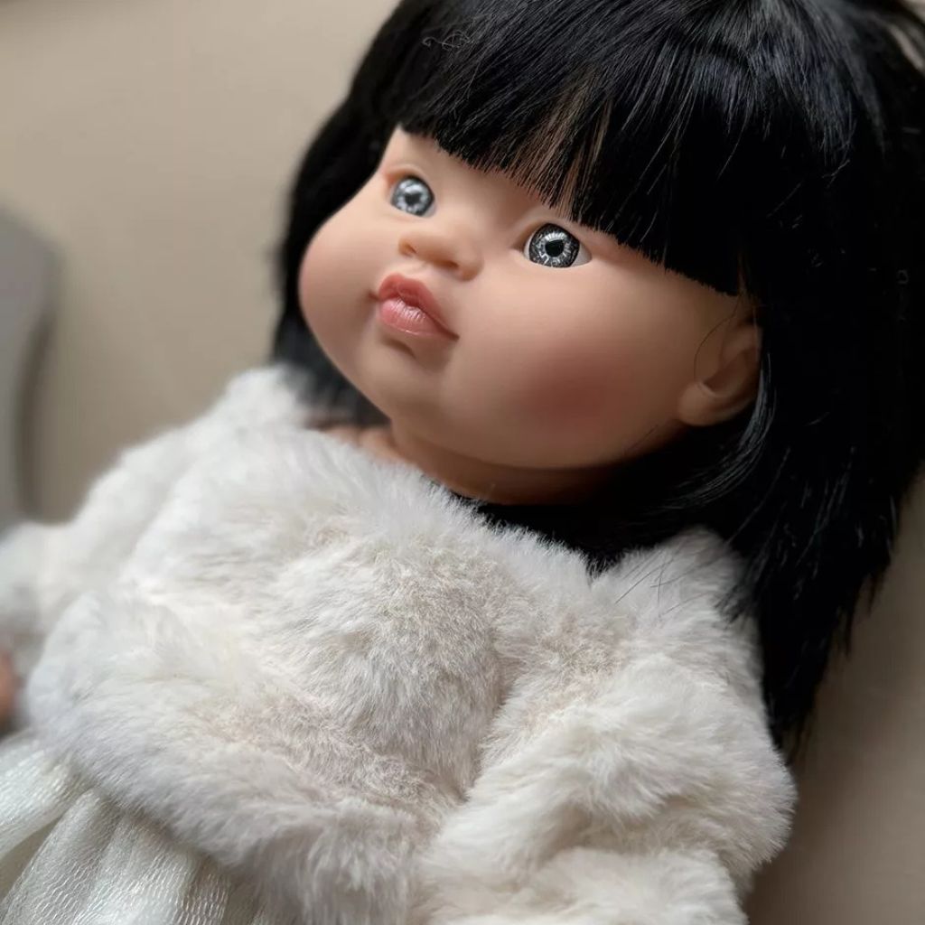 Minikane Clothing for Gordis Dolls 34cm- Kaya outfit with ecru faux fur sweater and white tutu
