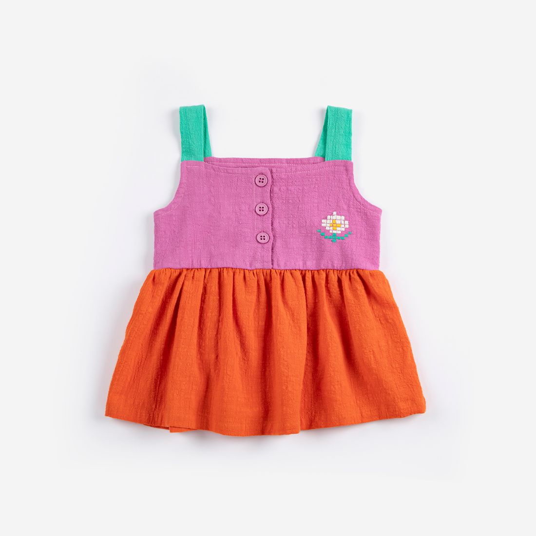 Bobo Choses Baby Pixel Daisy Color Block Woven Dress