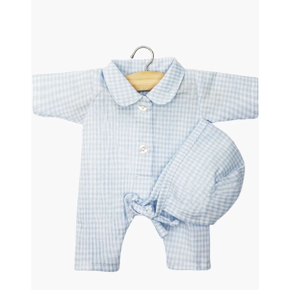 Minikane Babies Collection 28 cm - Oscar Vichy Sky Cotton Pyjama Set with Bonnet