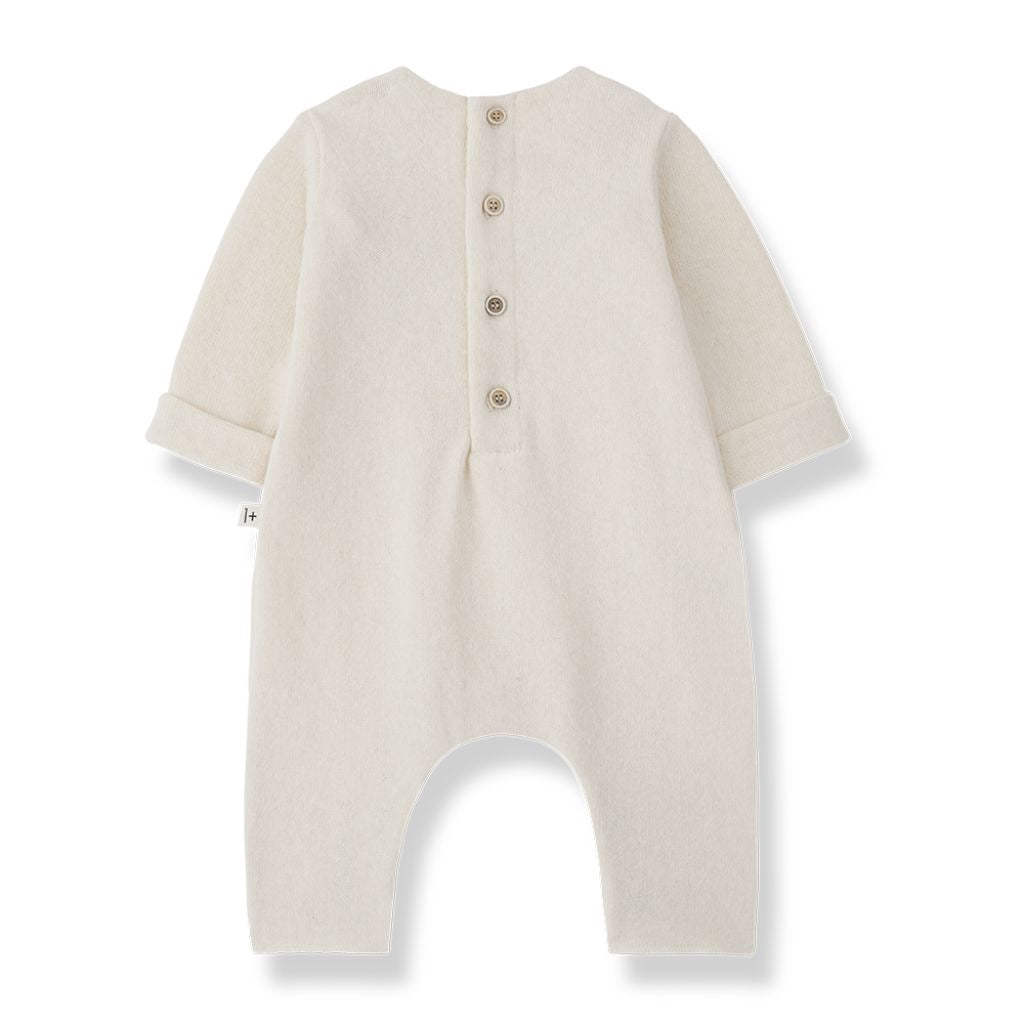 1 + in the Family MERIGNAC ivory newborn jumpsuit in soft capsule fleece with a ruffled collar