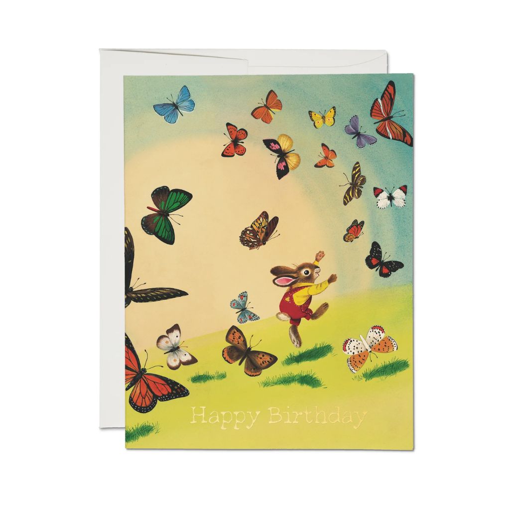 Bunny And Butterflies FOIL Birthday Card