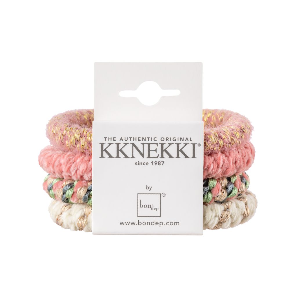 Kknekki Original Hair Tie Bundle 4 pcs - Velvet White Glitter, Pink Glitter