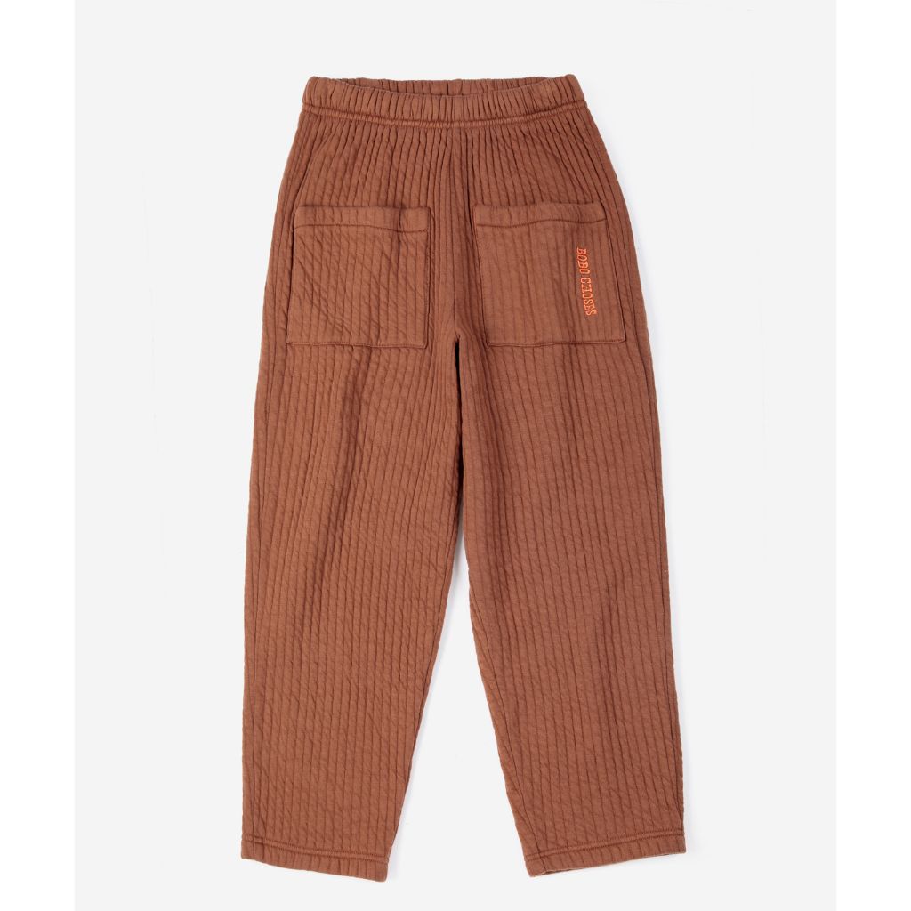 Bobo Choses Quilted jogging pants in brown organic cotton, quilted texture, relaxed leg