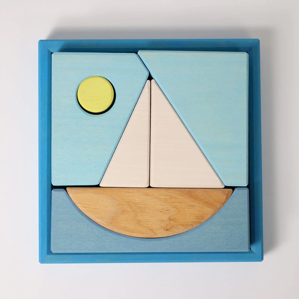 Grimm's Building Set Creative Puzzle, Boat BLUE