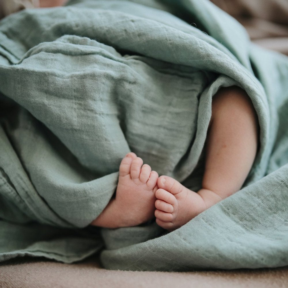 Mushie Organic Cotton Muslin Baby Swaddle - Roman Green
