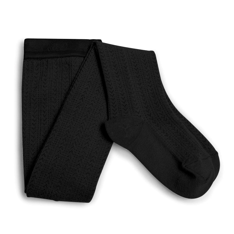 Collegien Angélique Pointelle Merino Wool Tights Noir de Charbon