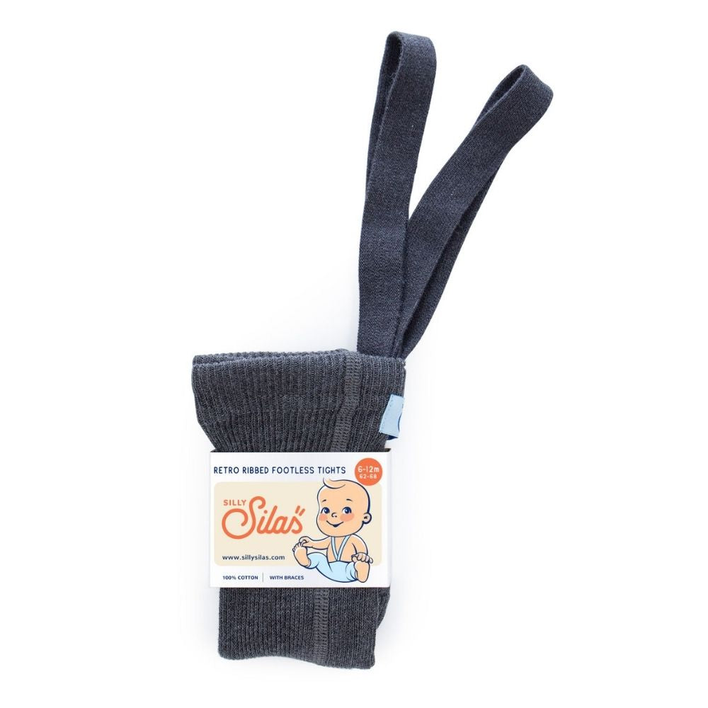 Silly Silas Classic Footless Ribbed Tights Dark Grey