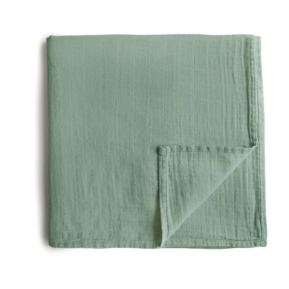 Mushie Organic Cotton Muslin Baby Swaddle - Roman Green