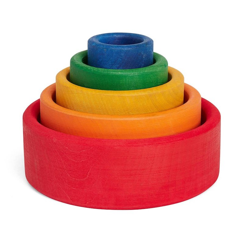 Grimm's Small Stacking Bowls, Multi Coloured 5 Pcs Outside Red