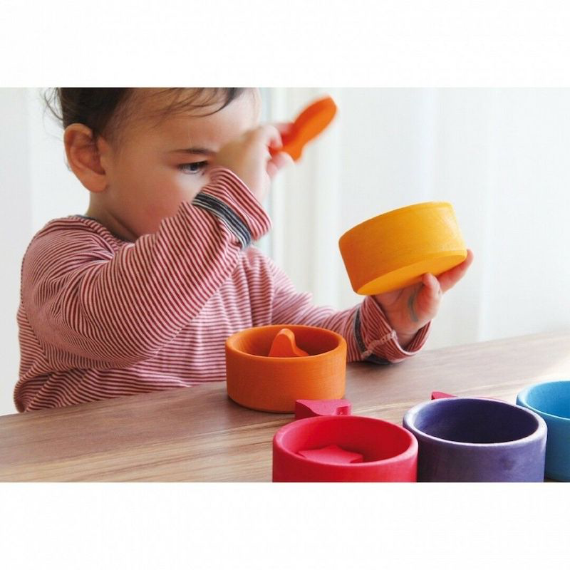 Grimm's Small Stacking Bowls, Multi Coloured 5 Pcs Outside Red