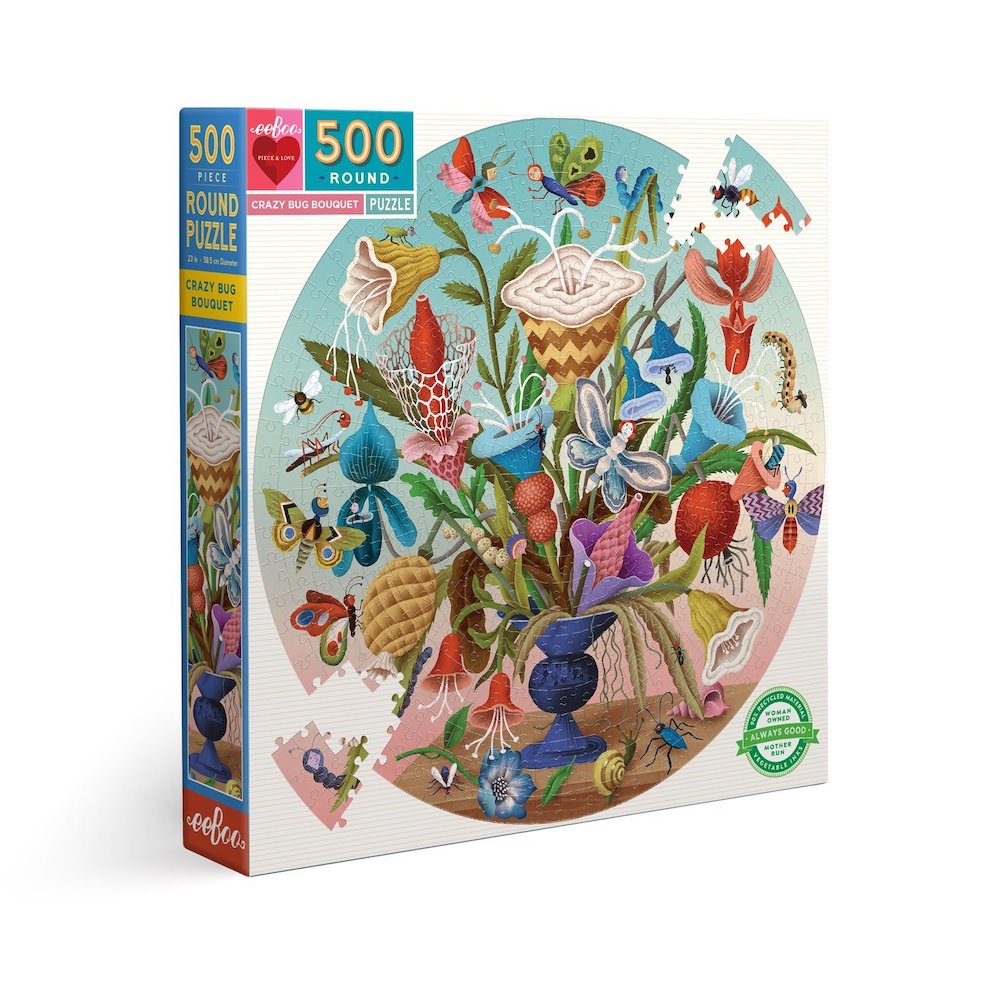 Eeboo Round Puzzle -Crazy Bug Bouquet 500 pc