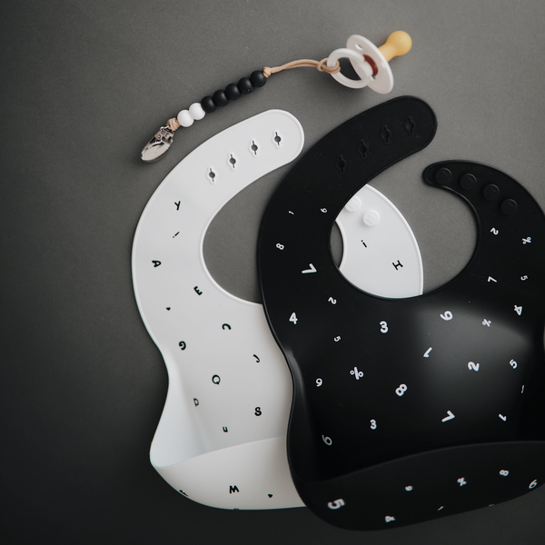 Mushie Silicone Baby Bib - Letters White