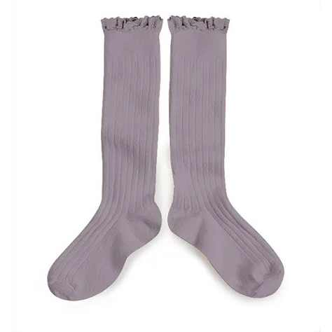 Collegien Josephine Long Socks With Lace Glycine