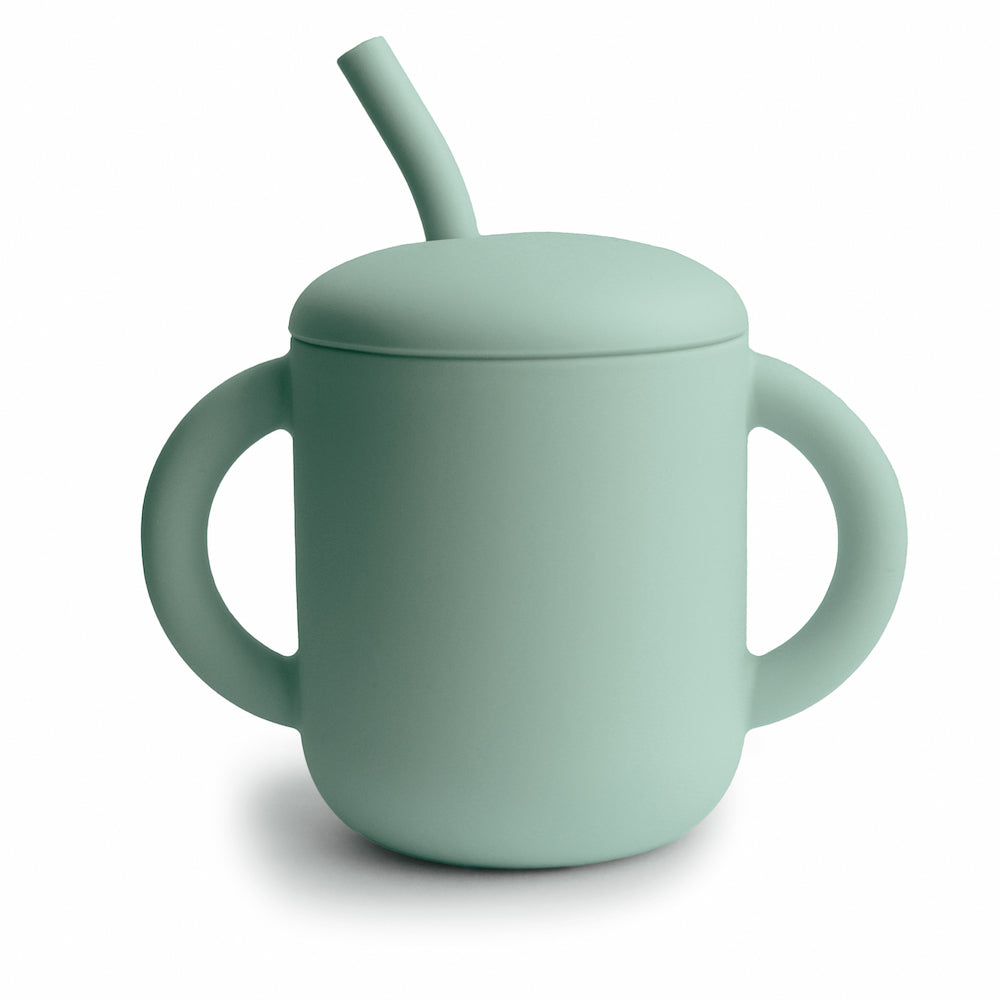 Mushie Silicone Training Cup and Straw Cambridge Blue