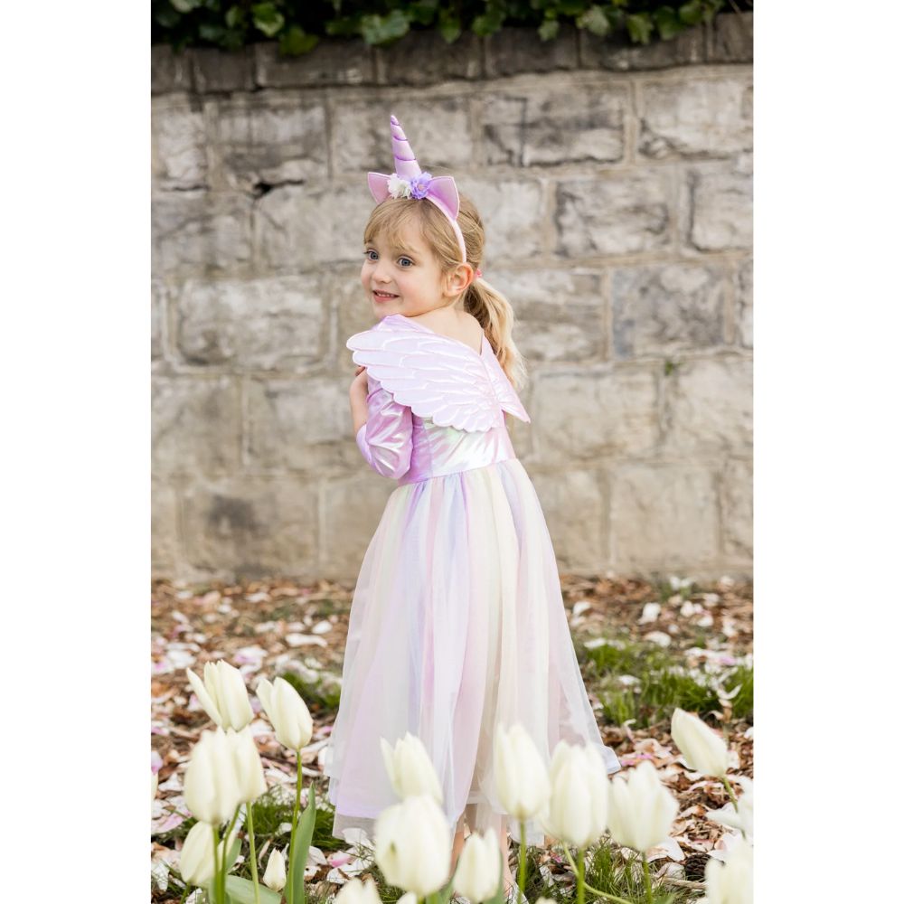 Alicorn Dress with Wings & Headband, White, Size 5-6