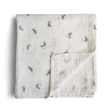 Mushie Organic Cotton Muslin Baby Swaddle - Whales
