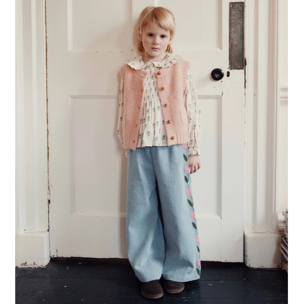 Emile & Ida Embroidered Tulip Denim Pants Washed Blue