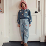 Emile & Ida Jacquard Ruffle Collar Cardigan Blue Sheep