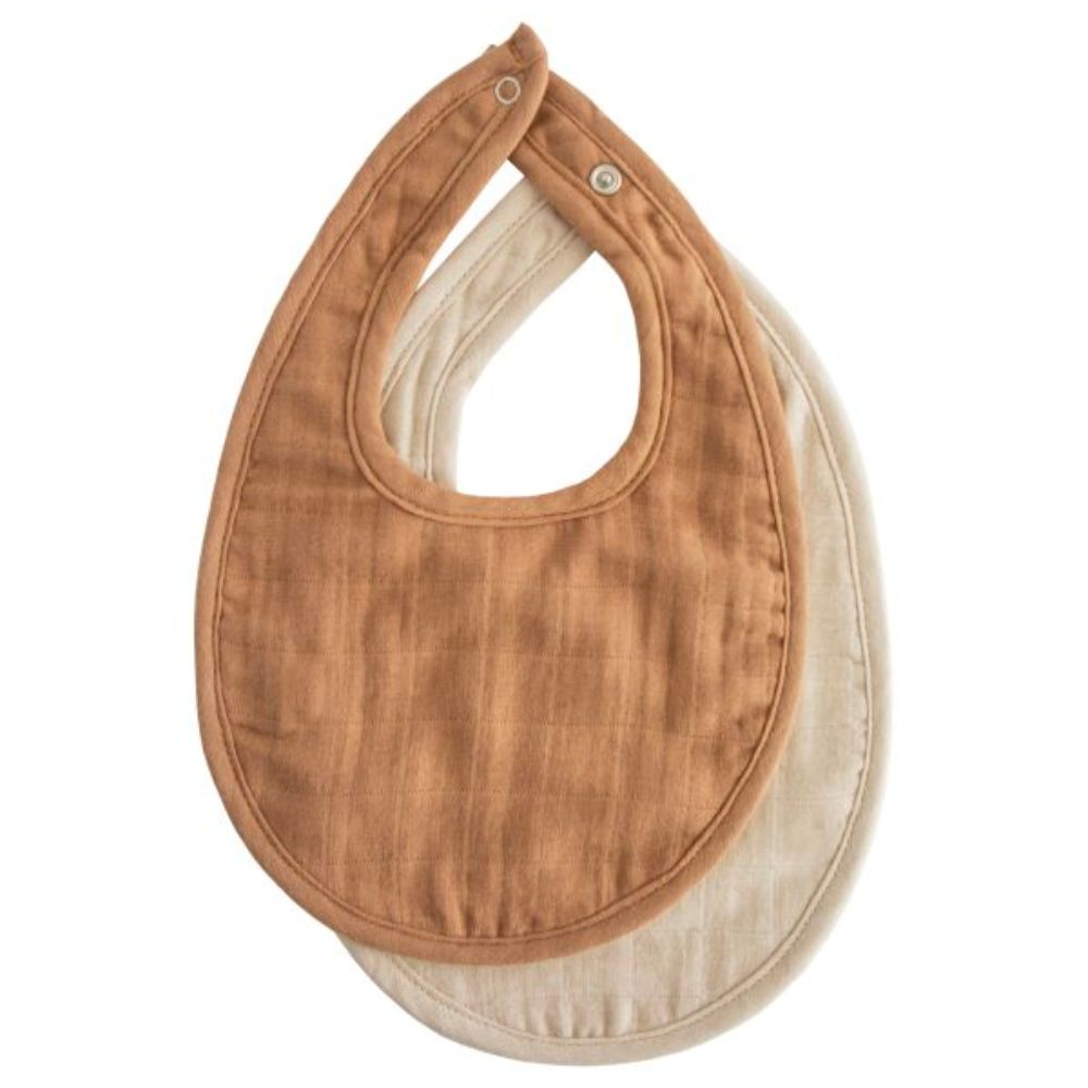 Mushie Muslin Bib 2 Pack (Tan /Fog)