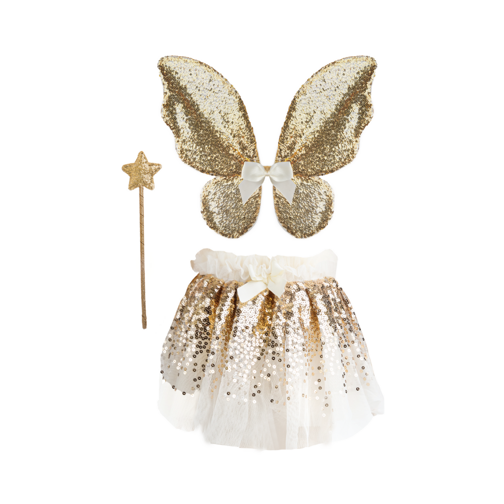 Gracious Gold Sequins Skirt, Wings, & Wand