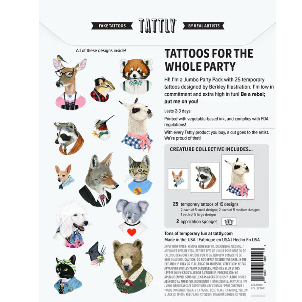 Tattly Creature Collective Jumbo Tattoo Party Pack