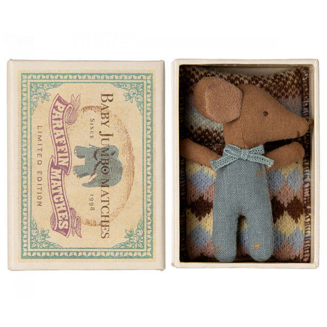 Maileg Sleepy wakey baby mouse in matchbox  Blue