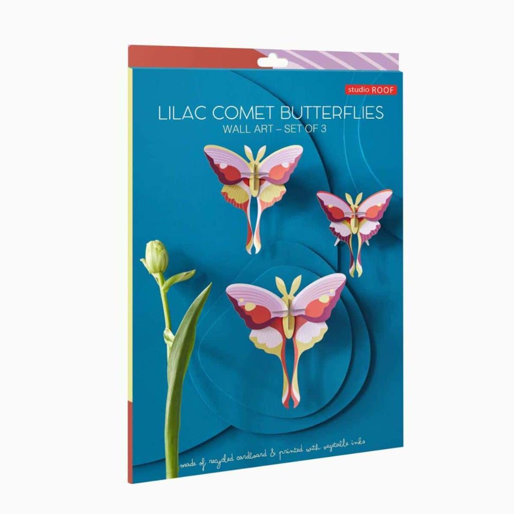 DIY 3D Wall Decoration - Lilac Comet Butterflies, set of 3