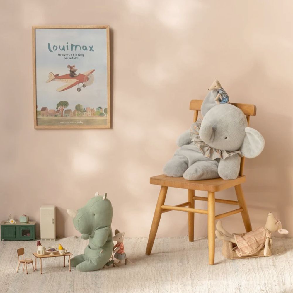 Maileg Elephant plush, Big - Blue/grey